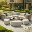 Ibiza Small Corner Garden Sofa Set - with Footsool Coffee Table - Ceramic Top - Latte