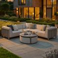 Ibiza Small Corner Garden Sofa Set - with Footsool Coffee Table - Ceramic Top - Latte