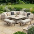Pulse Deluxe Square Corner Garden Dining Set - Rising Table - Ceramic Top - Latte