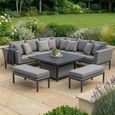 Pulse Deluxe Square Corner Garden Dining Set - Rising Table - Ceramic Top - Zinc Grey