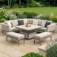 Pulse Deluxe Square Corner Garden Dining Set - Rising Table - Ceramic Top - Latte