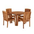 Churn Outdoor Teak Table 100cm and 2 Henley Stacking Chairs