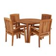 Churn Outdoor Teak Table 100cm and 4 Henley Stacking Chairs