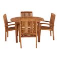 Churn Outdoor Teak Table 120cm and 4 Henley Stacking Chairs