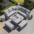 Oxford Royal Corner Garden Dining Sofa Set - Ceramic Top - Grey Rattan
