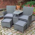 Paris Garden Companion Set - 2 Seater - Pull Out Footstools - Grey - Rattan