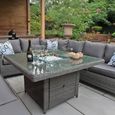 Paris Garden Corner Dining Set - 8 Seater - Square Fire Pit Table - Grey - Rattan