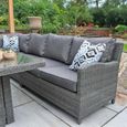 Paris Garden Corner Dining Set - 8 Seater - Square Fire Pit Table - Grey - Rattan