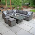 Paris Garden Modular Corner Dining Set - 8 Seater - Deluxe - Grey - Rattan