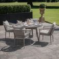 Monaco Round Garden Dining Set - 4 Seater - 120cm - Lazy Susan - Cool Linen