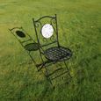 Garden Table - Mosaic - Black Metal - Round - with 2 Chairs