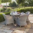 Oxford Heritage Round Garden Dining Set - 4 Seater - 120cm - Ceramic Top - Grey Rattan