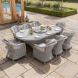Oxford Heritage Oval Garden Dining Set - 8 Seater - 120cm - Lazy Susan & Ice Bucket - Ceramic Top - Grey Rattan