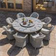Oxford Heritage Round Garden Dining Set - 8 Seater - 180cm - Lazy Susan & Ice Bucket - Ceramic Top - Grey Rattan