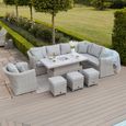 Oxford Deluxe Corner Garden Dining Set - Rising Table & Armchair - Ceramic Top - Grey Rattan