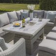 Oxford Deluxe Corner Garden Dining Set - Rising Table & Armchair - Ceramic Top - Grey Rattan