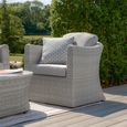 Oxford Deluxe Corner Garden Dining Set - Rising Table & Armchair - Ceramic Top - Grey Rattan