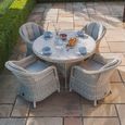 Oxford Heritage Round Garden Dining Set - 4 Seater - 120cm - Ceramic Top - Grey Rattan