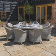 Oxford Heritage Round Garden Dining Set - 8 Seater - 180cm - Lazy Susan & Ice Bucket - Ceramic Top - Grey Rattan
