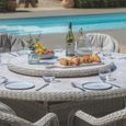 Oxford Heritage Round Garden Dining Set - 8 Seater - 180cm - Lazy Susan & Ice Bucket - Ceramic Top - Grey Rattan