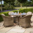 Winchester Round Garden Dining Set - 4 Seater - 120cm - Ceramic Top - Natural Rattan