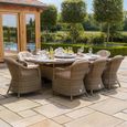 Winchester Oval Garden Dining Set - 8 Seater - 230cm - Lazy Susan - Ceramic Top - Natural Rattan