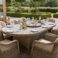 Winchester Oval Garden Dining Set - 8 Seater - 230cm - Lazy Susan - Ceramic Top - Natural Rattan