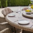 Winchester Round Garden Dining Set - 8 Seater - 180cm - Lazy Susan - Ceramic Top - Natural Rattan