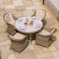 Winchester Round Garden Dining Set - 4 Seater - 120cm - Ceramic Top - Natural Rattan