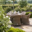 Winchester Round Garden Dining Set - 6 Seater - 150cm - Lazy Susan - Ceramic Top - Natural Rattan