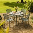 Bergen Garden Round Dining Set - 4 Seater - 105cm - Green Metal - 4 Stacking Armchairs