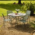 Bergen Garden Round Dining Set - 4 Seater - 150cm - Green Metal - 4 Stacking Armchairs