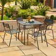 Oslo Garden Square Dining Set - 4 Seater - 80cm - Grey Metal - 4 Stacking Dining Armchair