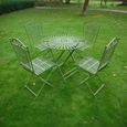 Garden Table - Antique Green Metal - Round - with 4 Chairs