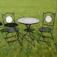 Garden Table - Mosaic - Black Metal - Round - with 2 Chairs
