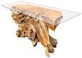 Teak Root & Glass Console Table - Small