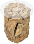 Teak Root & Glass Forest Side Table - Round