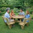 Westwood Garden Picnic Table - Round - 8 Seater with Backrest - Timber Wood