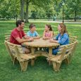 Westwood Garden Picnic Table - Round - 8 Seater with Backrest - Timber Wood