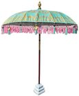 Bali Sun Parasol - Mint Green with Pink Candy Fringe