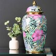 Ginger Jar - Green and Pink Palm Leaves - Ceramic