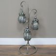 Grey Lanterns - 3 Hanging on Stand - Set of 2 - Metal