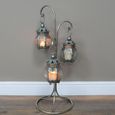 Grey Lanterns - 3 Hanging on Stand - Set of 2 - Metal