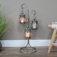 Grey Lanterns - 3 Hanging on Stand - Set of 2 - Metal