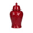 Ginger Jar - Handmade Red Carved Ceramic