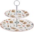 Christmas Spirit Cake Stand - White, Green, and Yellow - Bone China - 2 Tier
