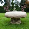 Bird Bath - Off White - with Fairies - Metal