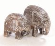 Set of 2 Carved Wooden Elephants