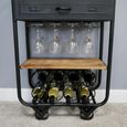 Wine Trolley - Black Metal - 1 Drawer