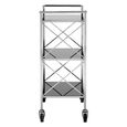 Hoffmann Bar Trolley - 3 Tier - Black Glass with Silver Metal